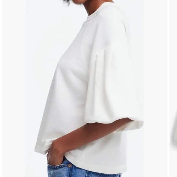 NWT Madewell White Puff Sleeve Sweatshirt - Size: Medium - Picture 6 of 8